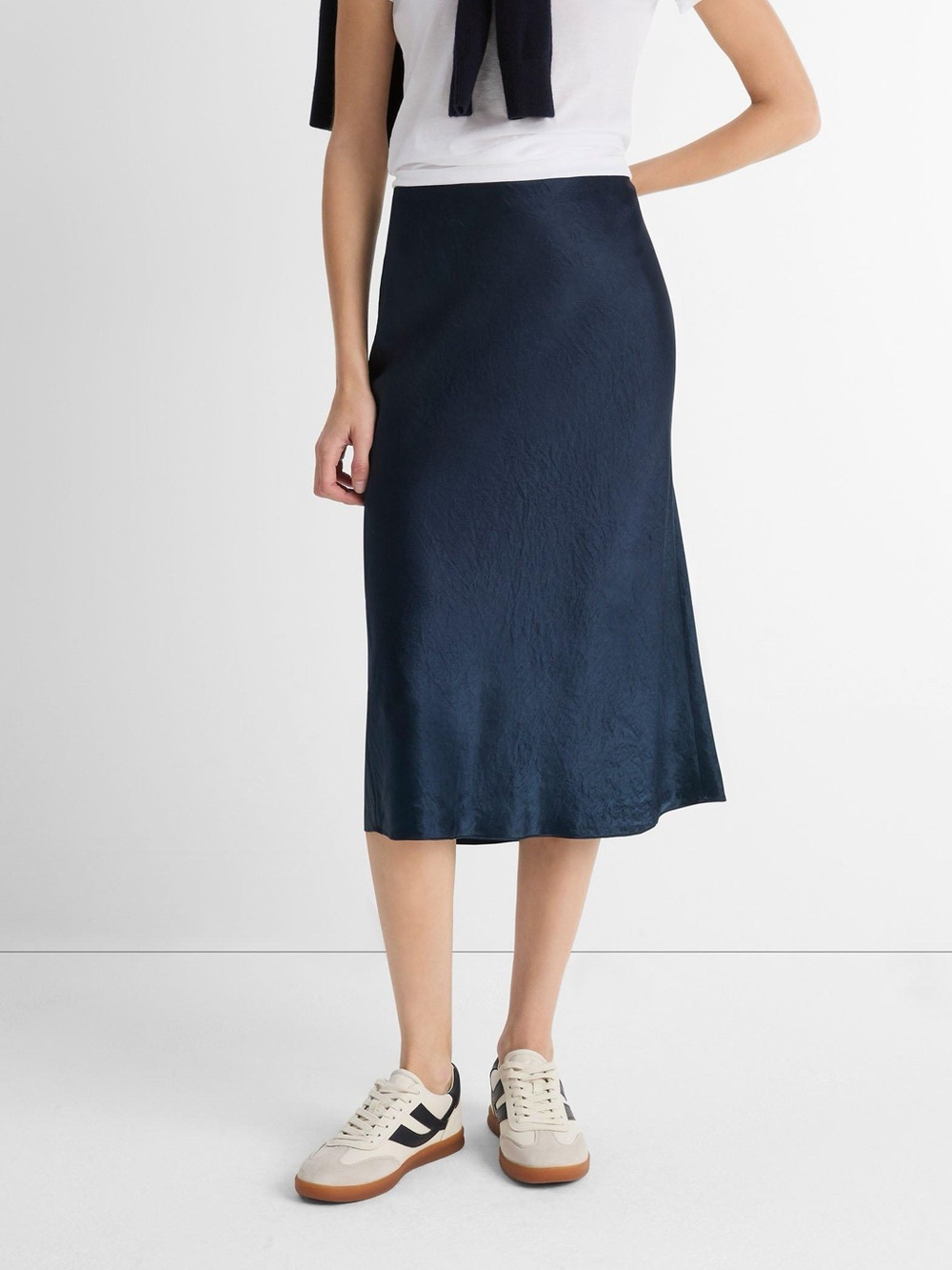 Vince Dark Navy Satin Slip Midi Skirt